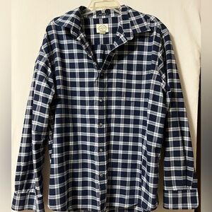 Men’s Navy Blue and White St. John’s Bay Long Sleeve Plaid‎ Shirt Size XL